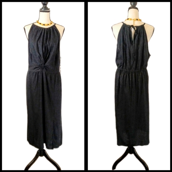 NWT Ava and Viv Black Linen Rayon Halter Women's Dress Size 1X - Picture 2 of 10